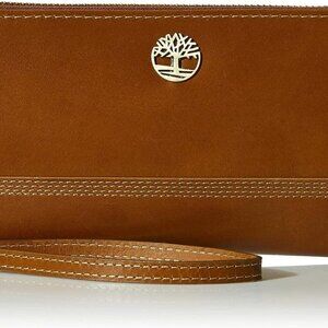 Women's Leather RFID Zip Around Wallet Clutch with Wristlet Strap